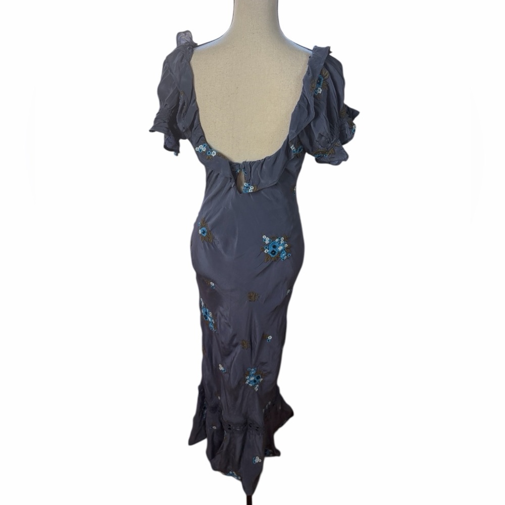 New Free People Bali Santa Cruz Ruffle Blue Floral Embroidered Maxi Dress M - Picture 8 of 16